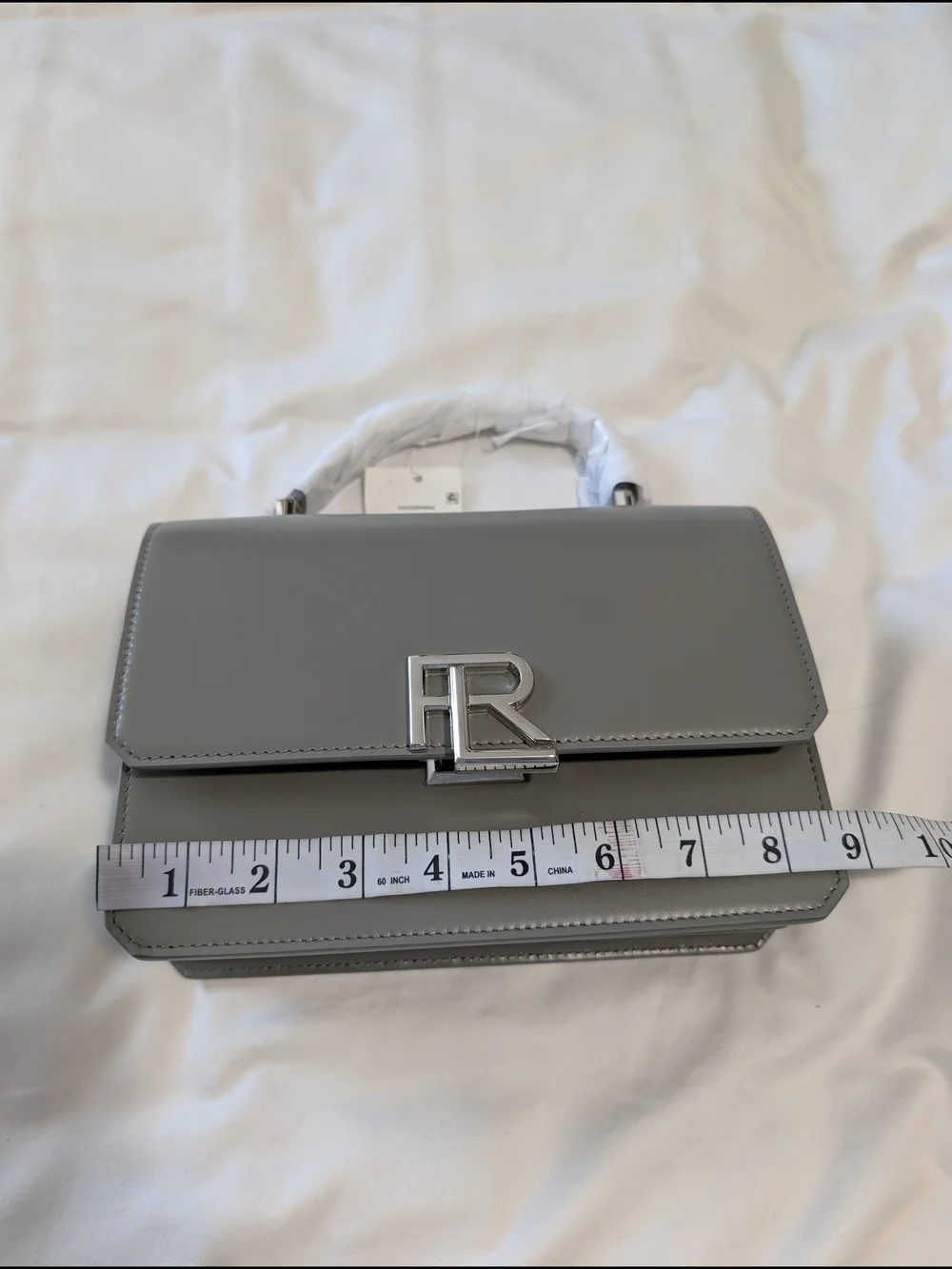 Ralph Lauren Gray Smooth Leather Top-Handle Crossbody with Silver RL Hardware